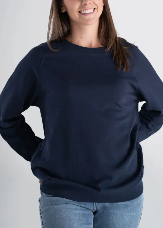 Last Chance: Women's Tall RELAXED-FIT French Terry Raglan Crewneck in Navy sold by American Tall