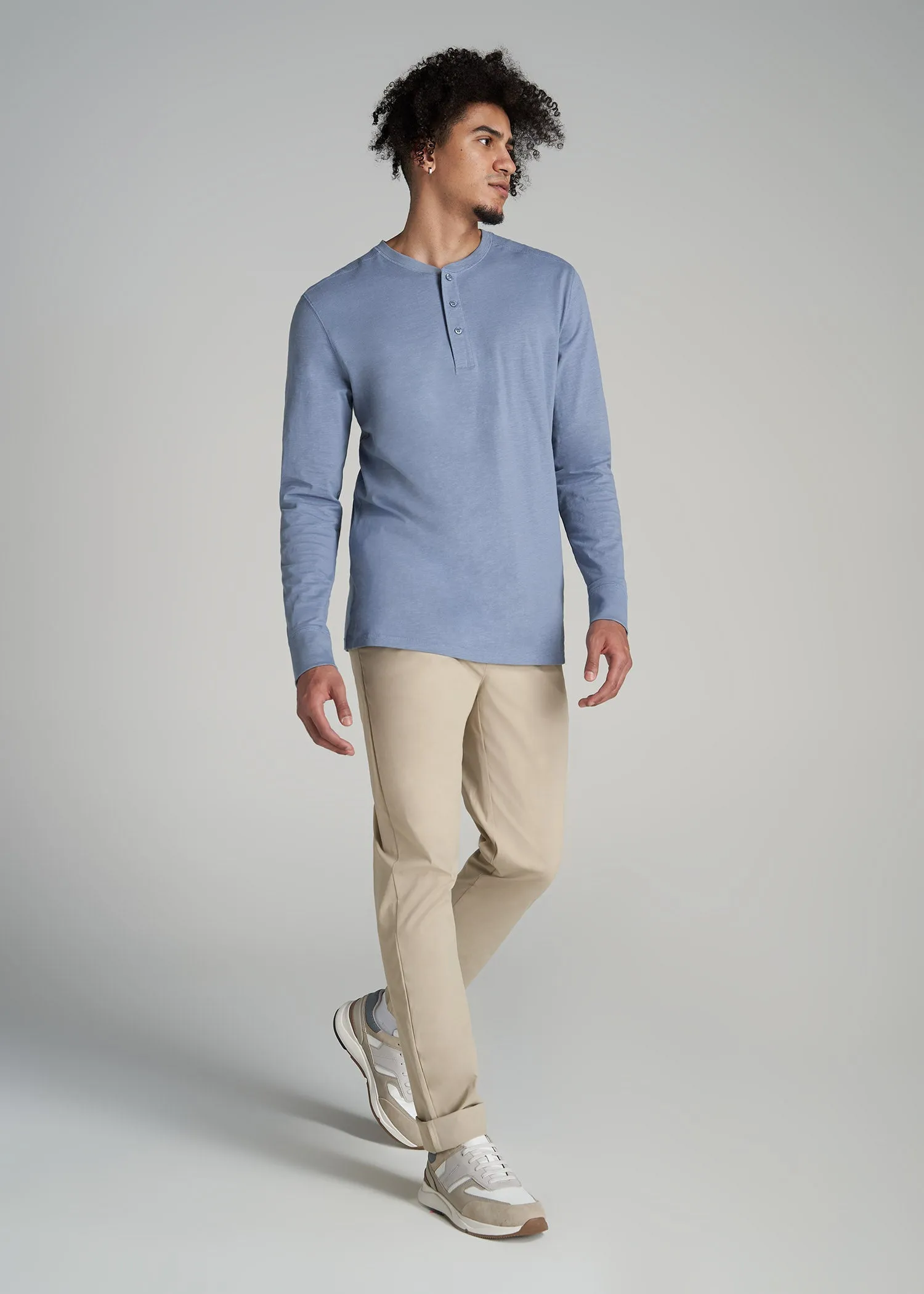 Three-Button Long Sleeve Slub Henley for Tall Men in Chambray sold by American Tall product image thumbnail 4