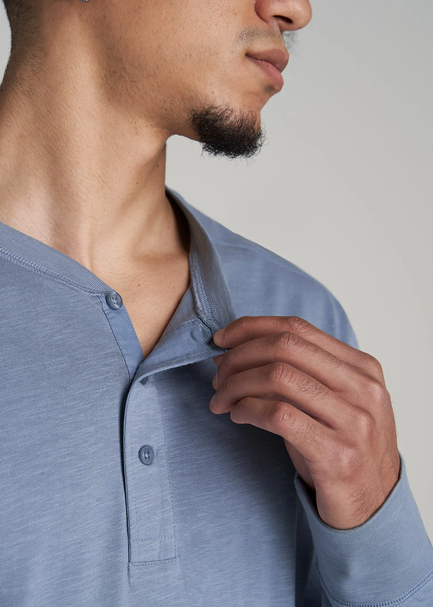 Three-Button Long Sleeve Slub Henley for Tall Men in Chambray sold by American Tall product image thumbnail 2