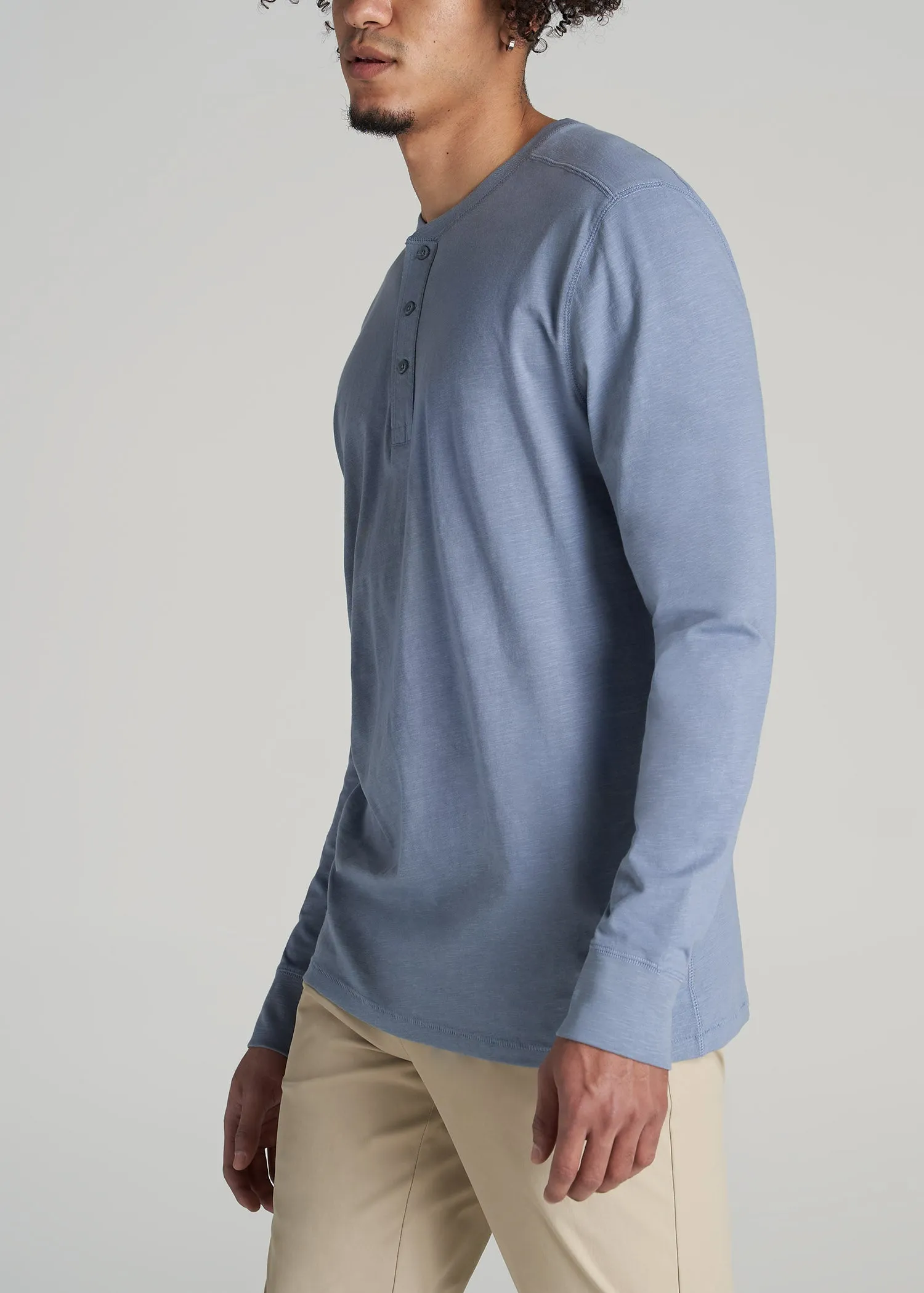 Three-Button Long Sleeve Slub Henley for Tall Men in Chambray sold by American Tall product image thumbnail 3