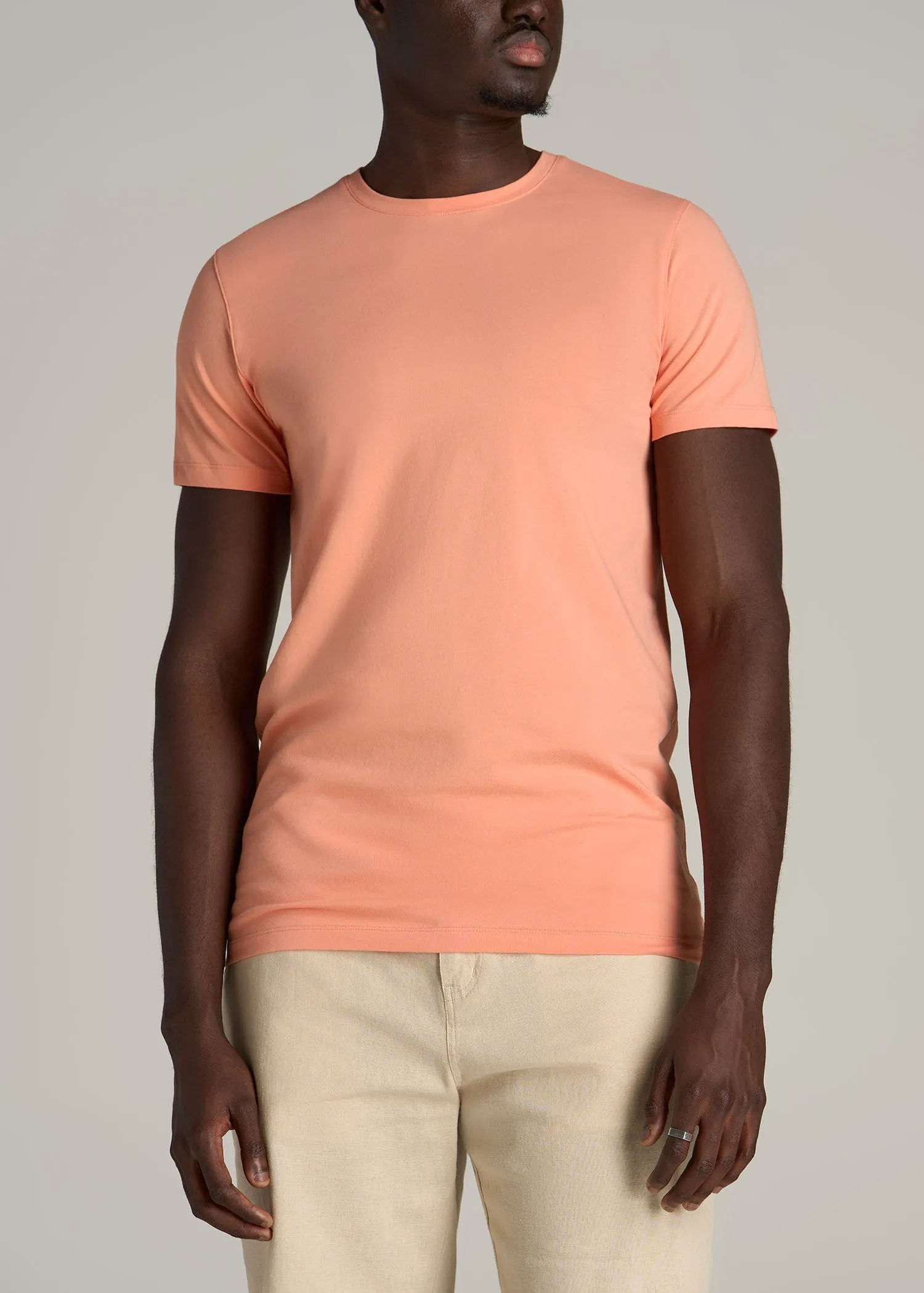 The Essential MODERN-FIT Crewneck Tee for Tall Men in Apricot Crush sold by American Tall