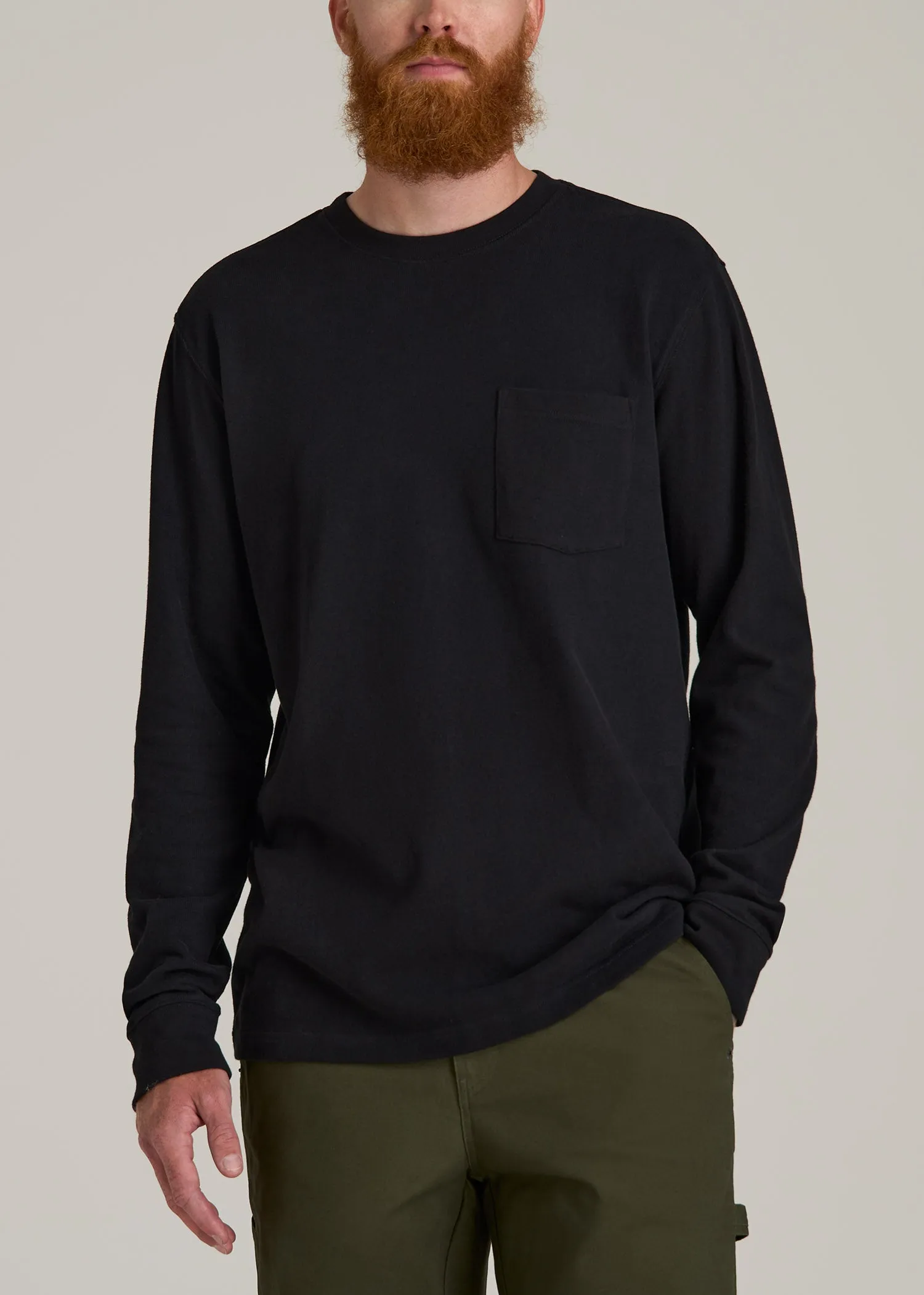 LJ&S Long Sleeve Workwear Pocket Tee for Tall Men in Black sold by American Tall