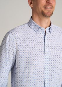 Traveler Stretch Dress Shirt for Tall Men in Blue Geo sold by American Tall