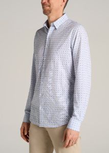 Traveler Stretch Dress Shirt for Tall Men in Blue Geo sold by American Tall