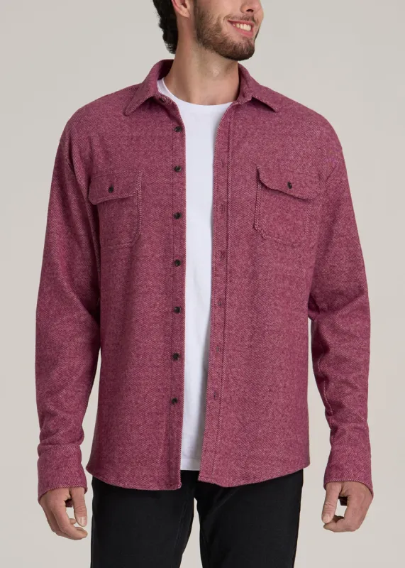 Stretch Flannel Button Tall Men's Shirt in Burgundy Twill sold by American Tall