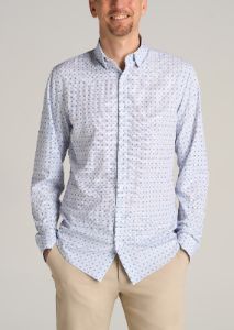 Traveler Stretch Dress Shirt for Tall Men in Blue Geo sold by American Tall
