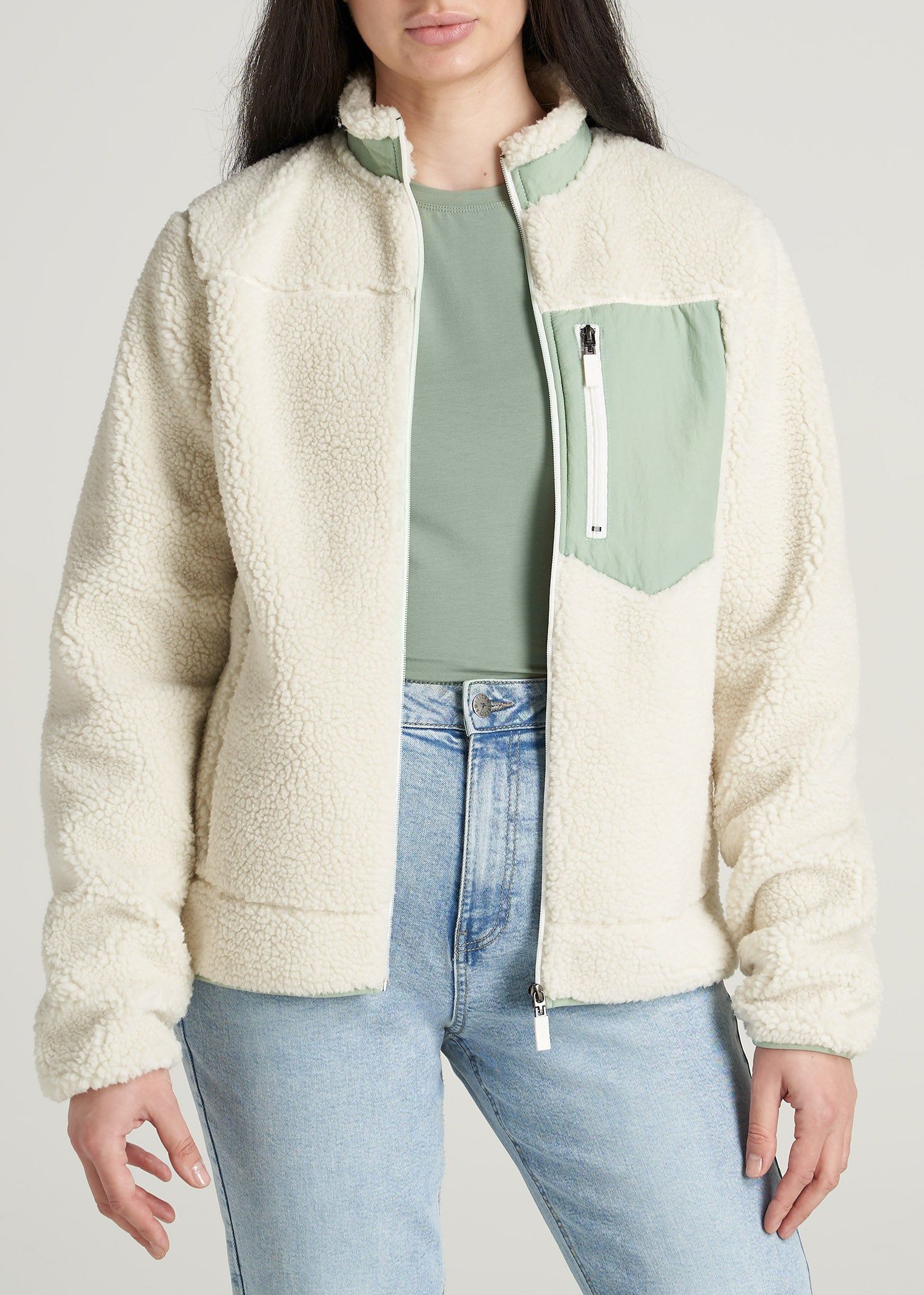 Women's Tall Polar Fleece Zip Up Jacket in Natural sold by American Tall