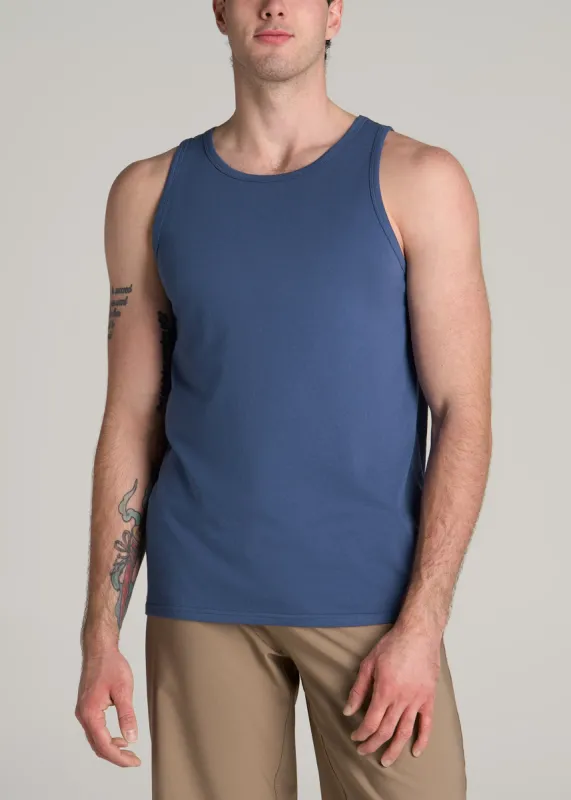 The Essentials: Men's Tall SLIM-FIT Beach Tank Top in Steel Blue sold by American Tall