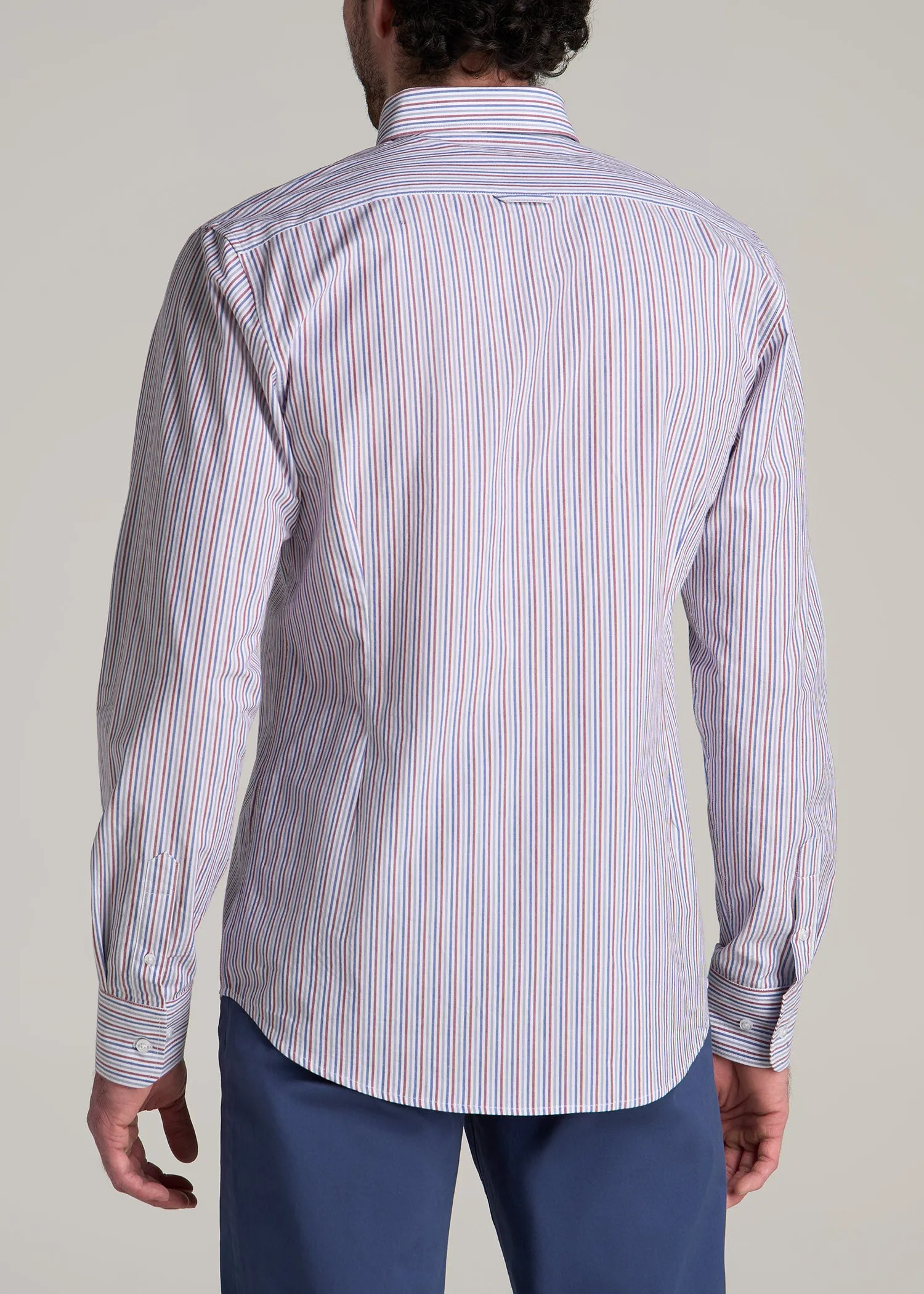 Soft-Wash Button-Up Shirt for Tall Men in Red and Blue Multi Stripe sold by American Tall product image thumbnail 5
