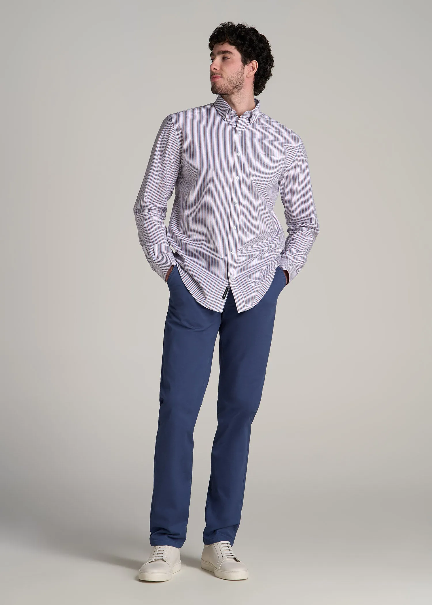 Soft-Wash Button-Up Shirt for Tall Men in Red and Blue Multi Stripe sold by American Tall product image thumbnail 4