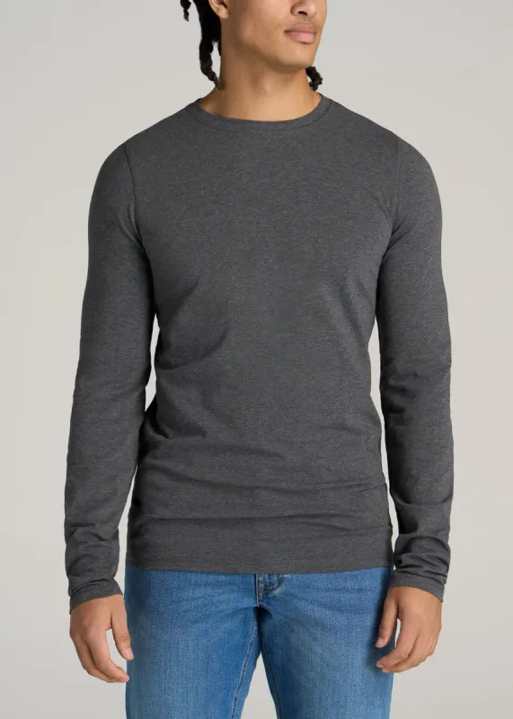 The Essential SLIM-FIT Long Sleeve Tee for Tall Men in Charcoal Mix sold by American Tall
