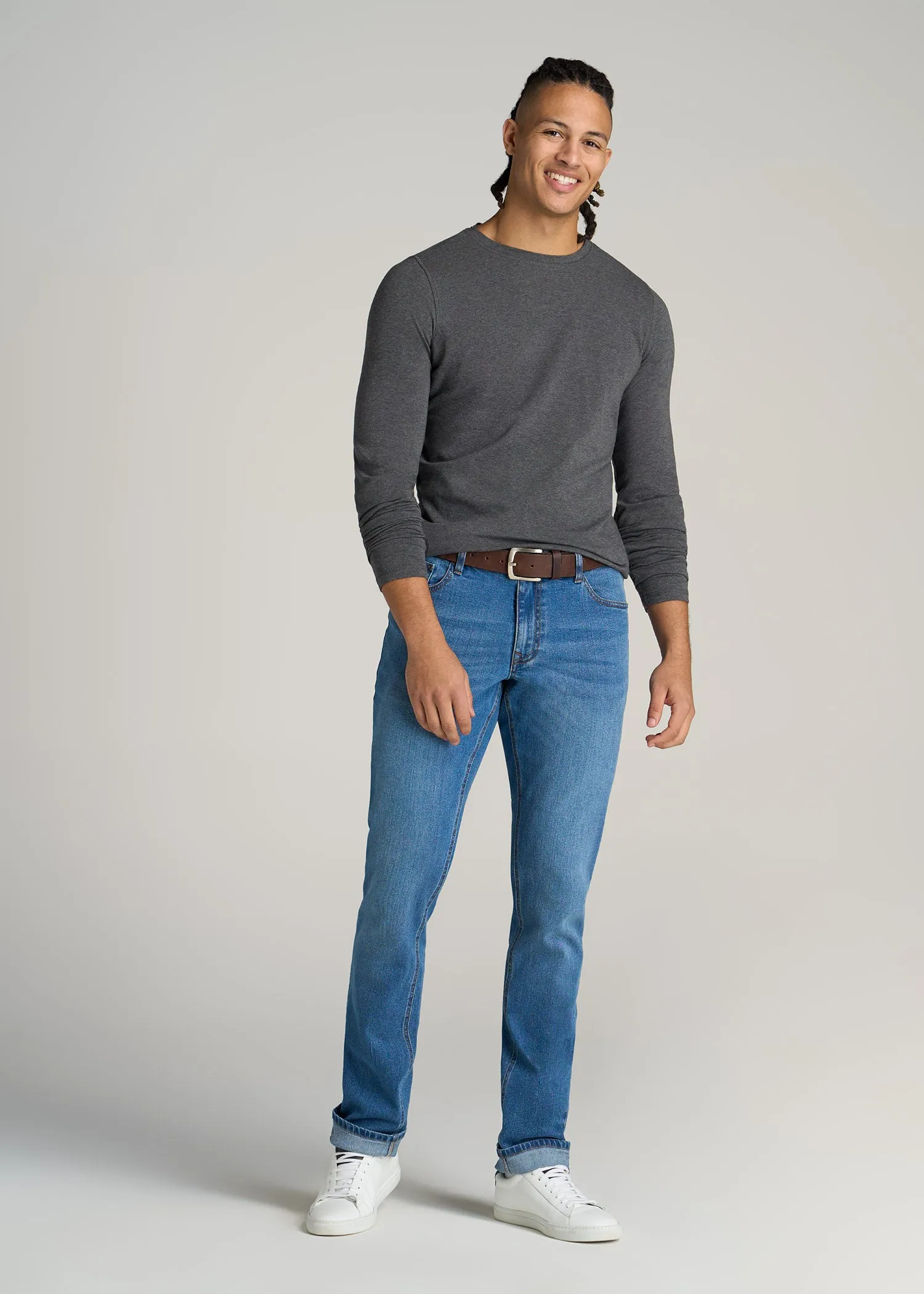 The Essential SLIM-FIT Long Sleeve Tee for Tall Men in Charcoal Mix sold by American Tall product image thumbnail 4