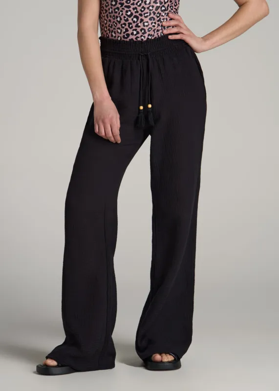 Gauze Cover Up Pants for Tall Women in Black sold by American Tall
