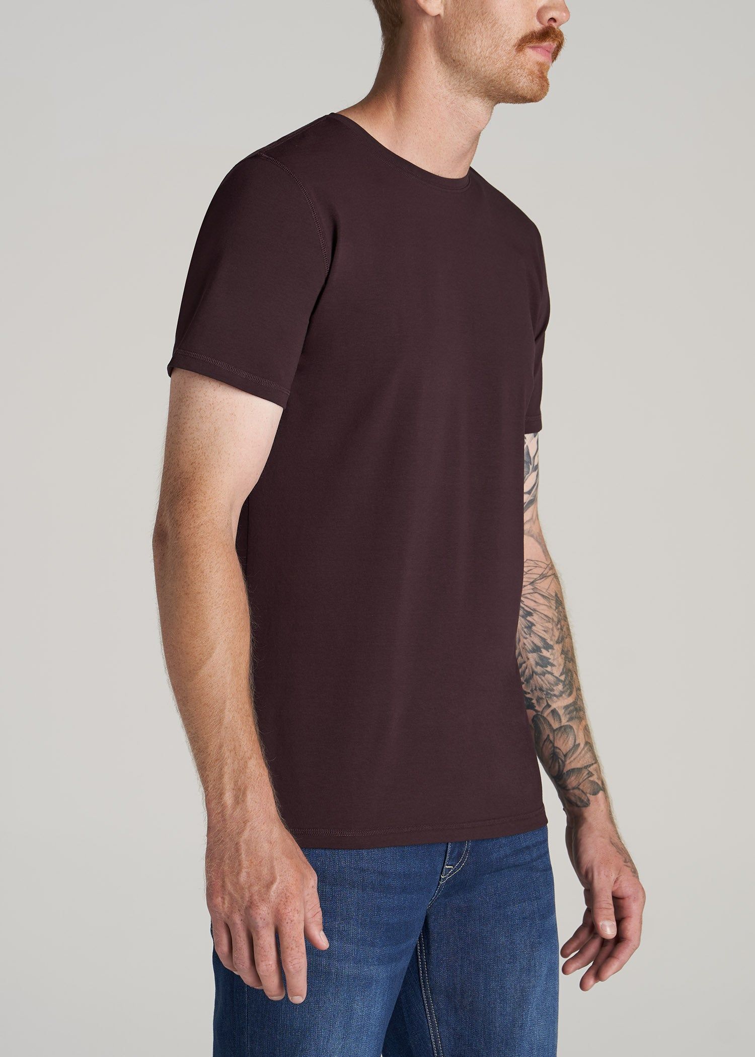 The Essential SLIM-FIT Crewneck Men's Tall Tees in Port sold by American Tall product image thumbnail 3