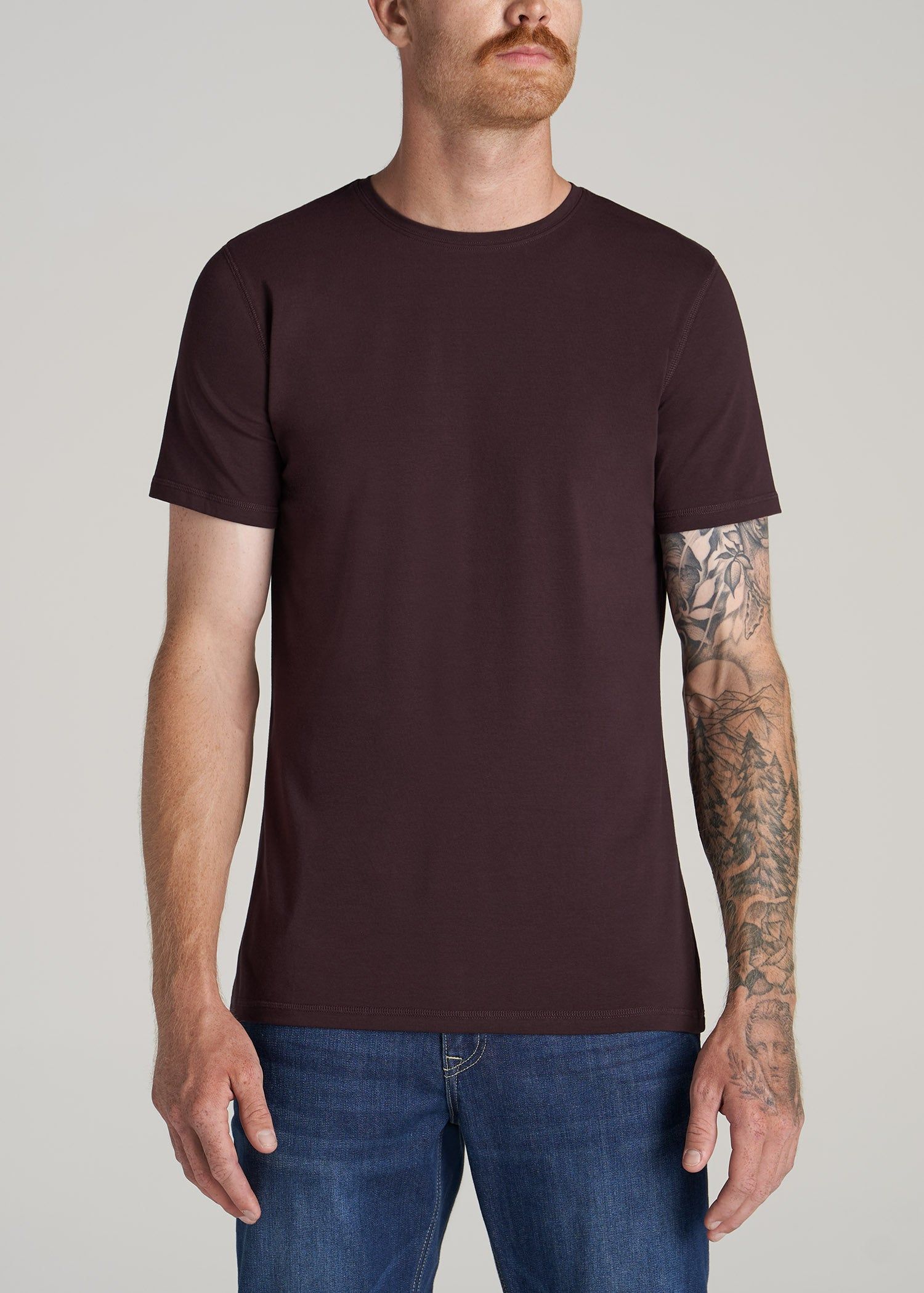 The Essential SLIM-FIT Crewneck Men's Tall Tees in Port sold by American Tall