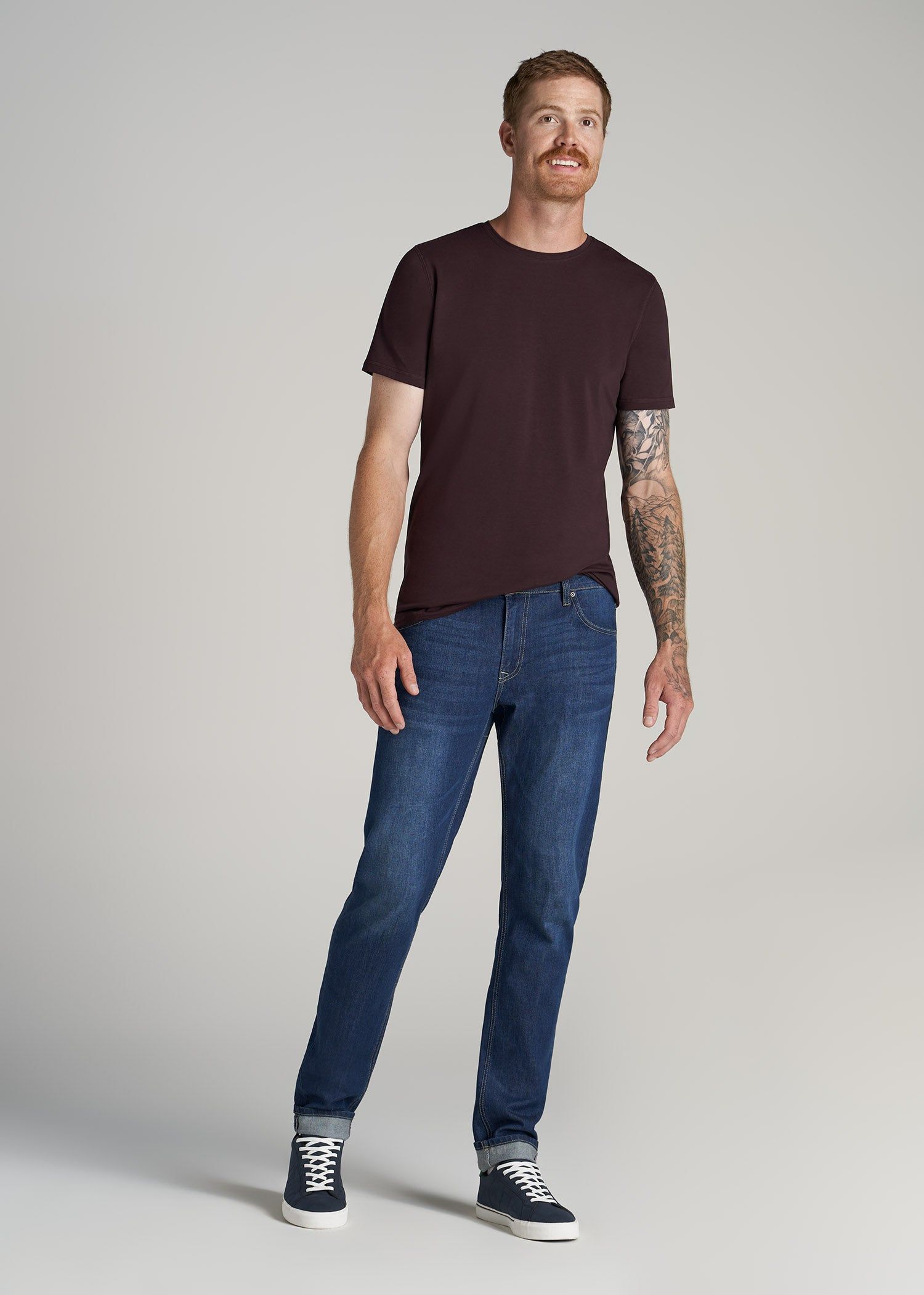 The Essential SLIM-FIT Crewneck Men's Tall Tees in Port sold by American Tall product image thumbnail 4