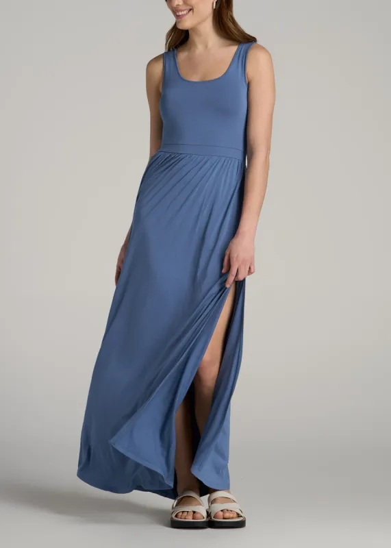 Jersey Tank Maxi Dress with Pockets for Tall Women in Steel Blue sold by American Tall