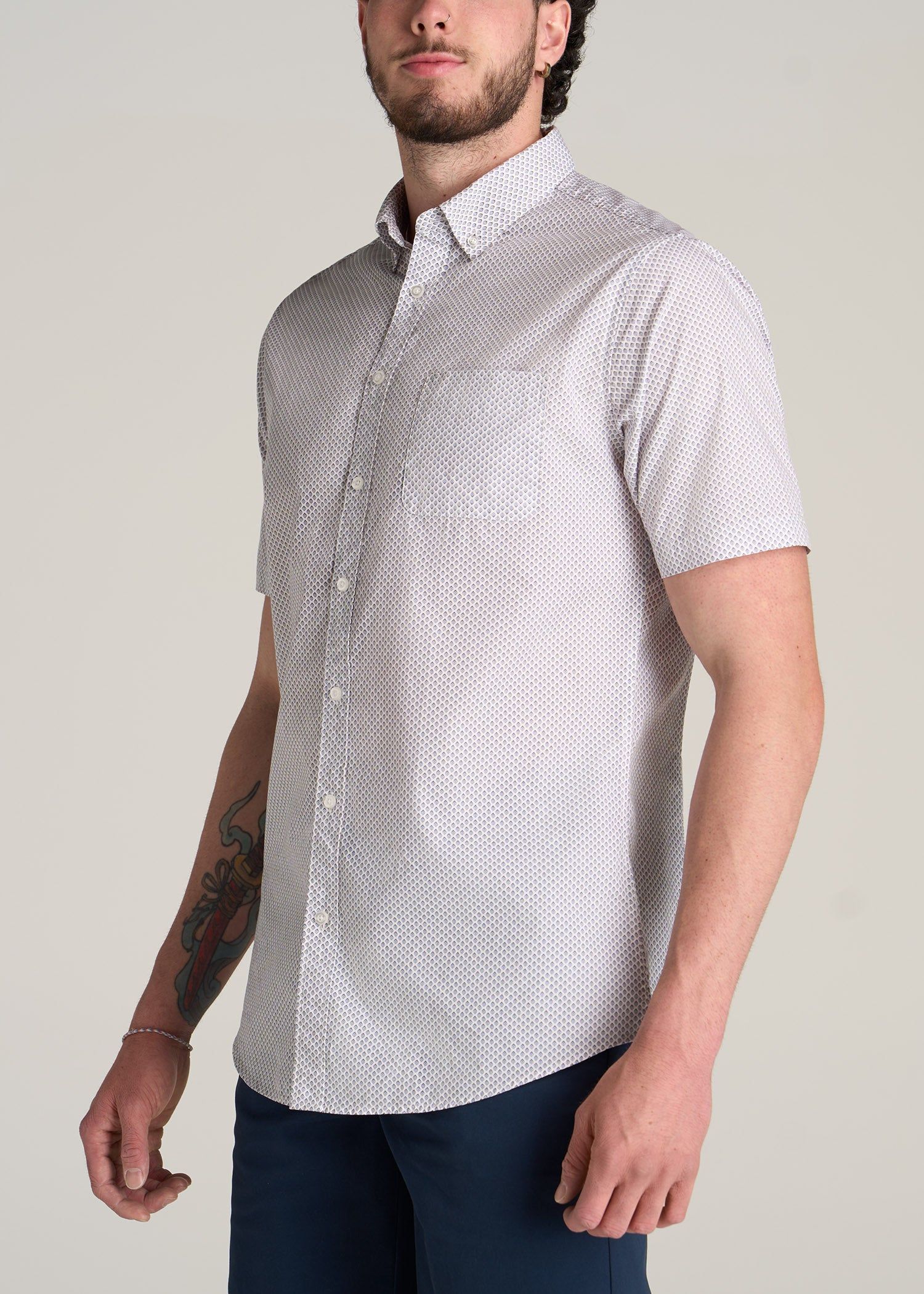 Short Sleeve Shirt for Tall Men in Brown & Blue Diamond Print sold by American Tall product image thumbnail 3