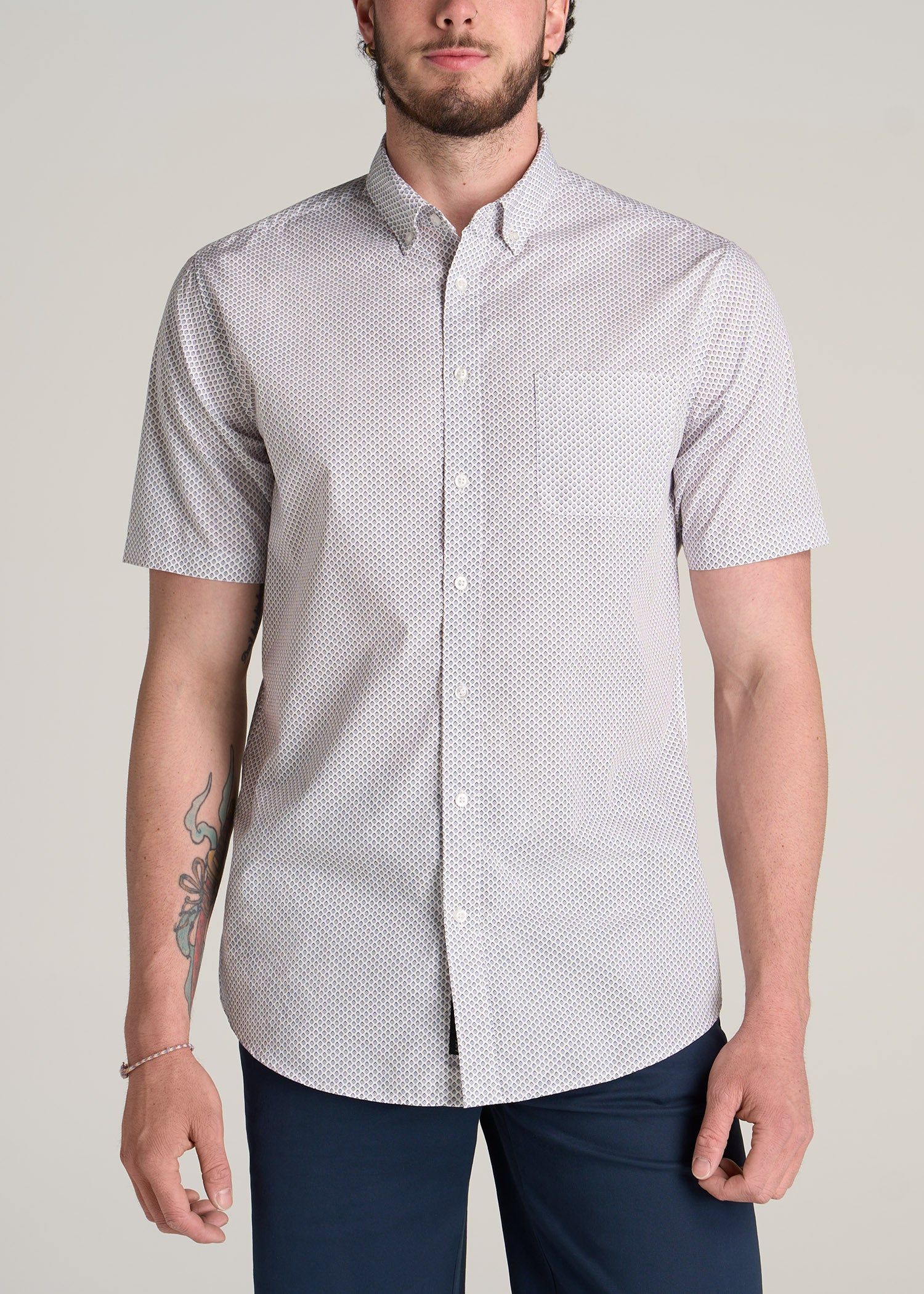 Short Sleeve Shirt for Tall Men in Brown & Blue Diamond Print sold by American Tall