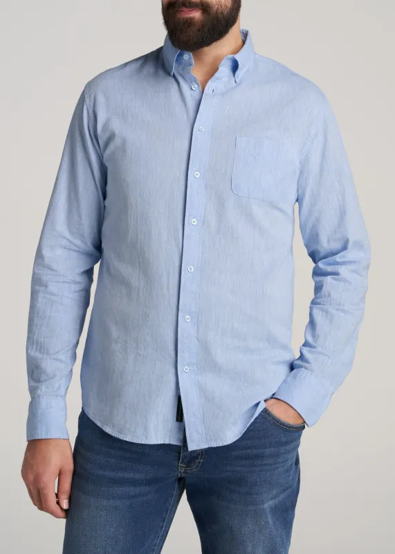 Linen Long Sleeve Shirt for Tall Men in Clear Sky sold by American Tall