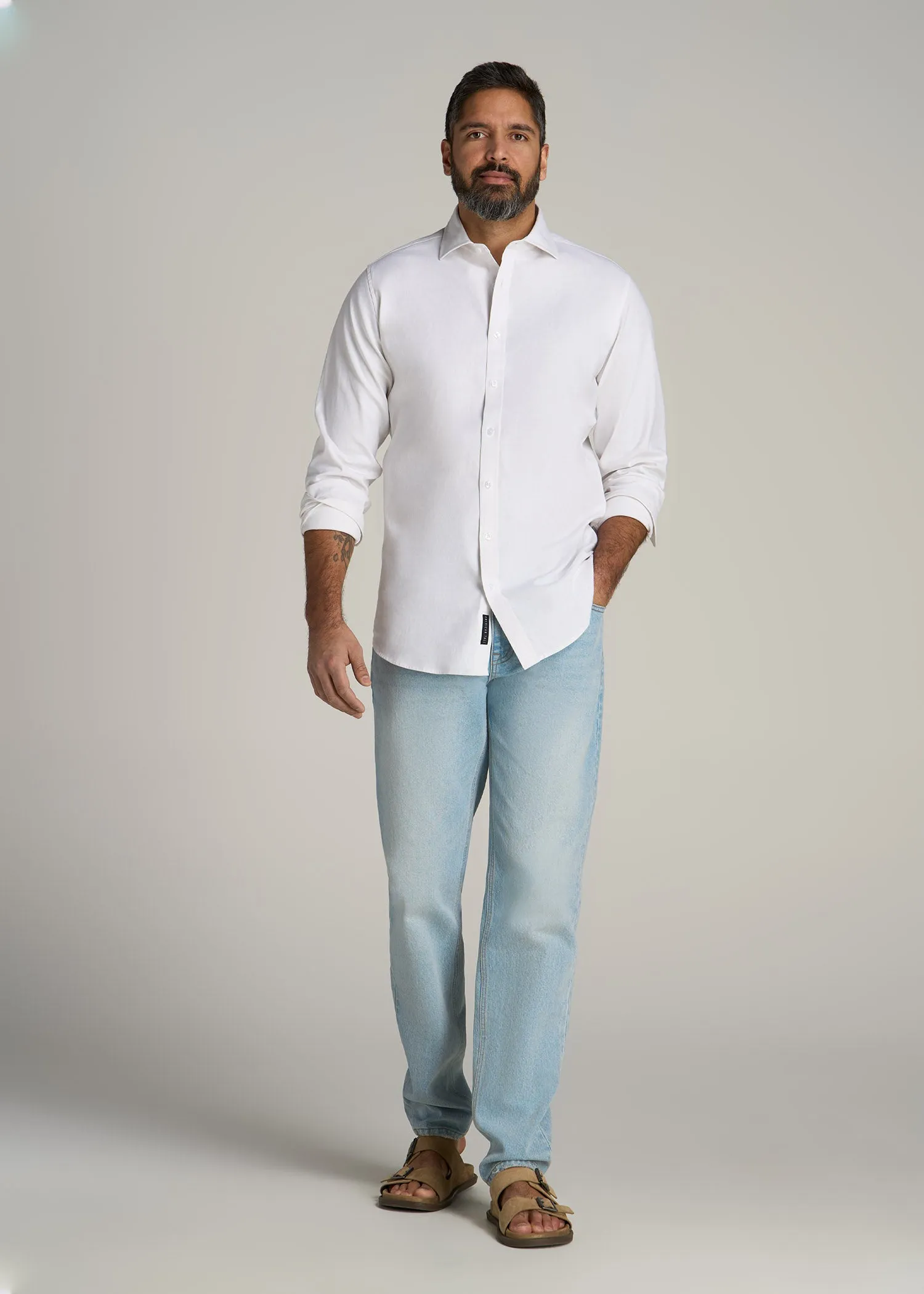 Stretch Linen Dress Shirt for Tall Men in White sold by American Tall product image thumbnail 4