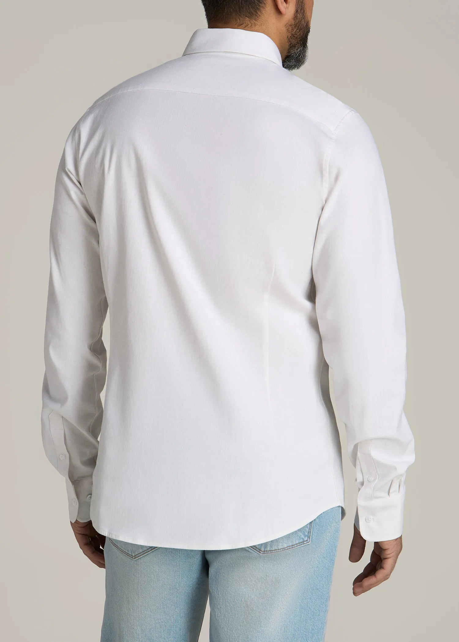 Stretch Linen Dress Shirt for Tall Men in White sold by American Tall product image thumbnail 5