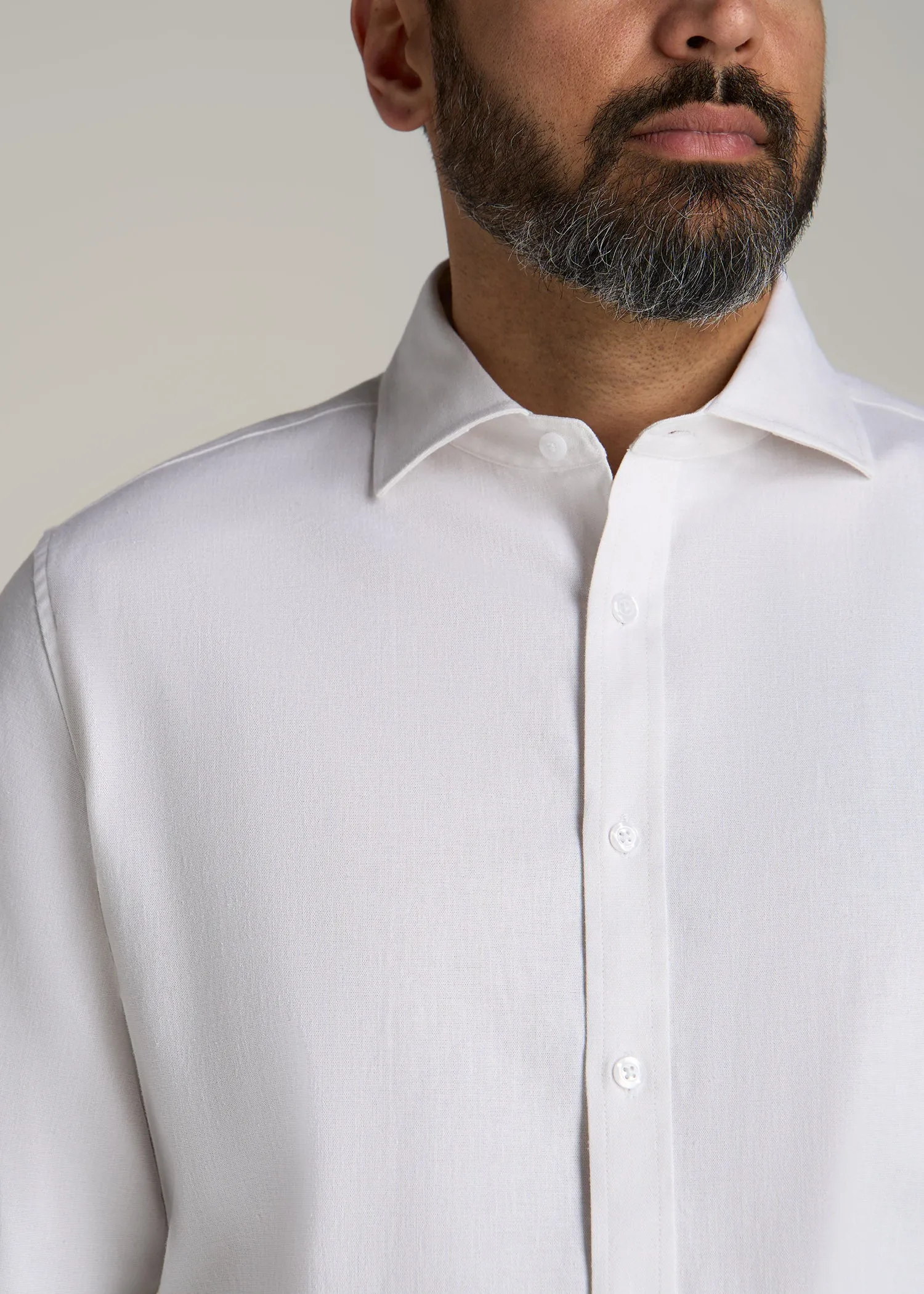 Stretch Linen Dress Shirt for Tall Men in White sold by American Tall product image thumbnail 2