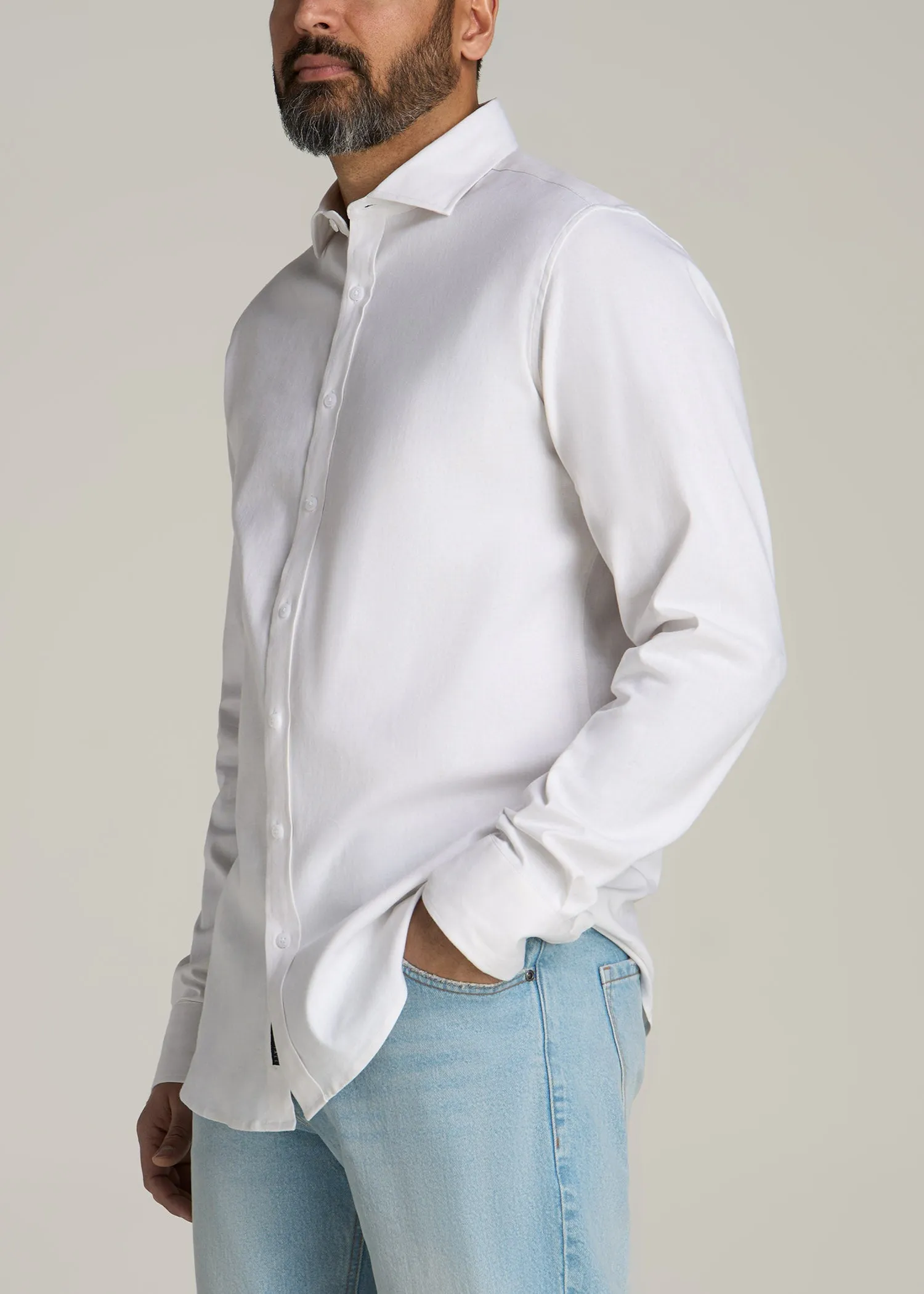 Stretch Linen Dress Shirt for Tall Men in White sold by American Tall product image thumbnail 3