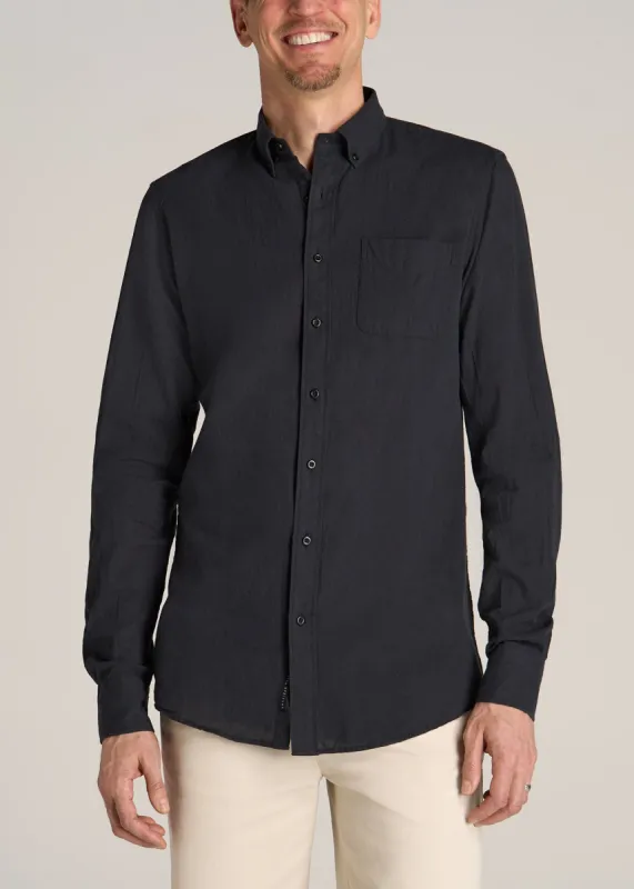 Linen Long Sleeve Shirt for Tall Men in Black sold by American Tall