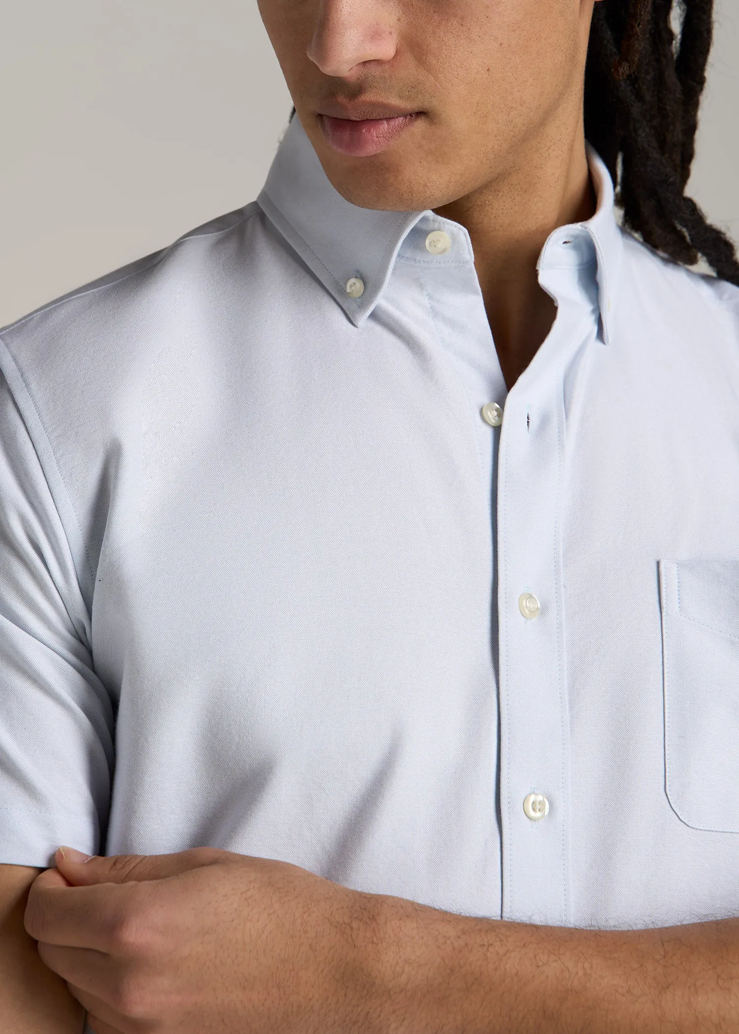 Short Sleeve Oxford Button Shirt For Tall Men in Light Blue sold by American Tall product image thumbnail 2