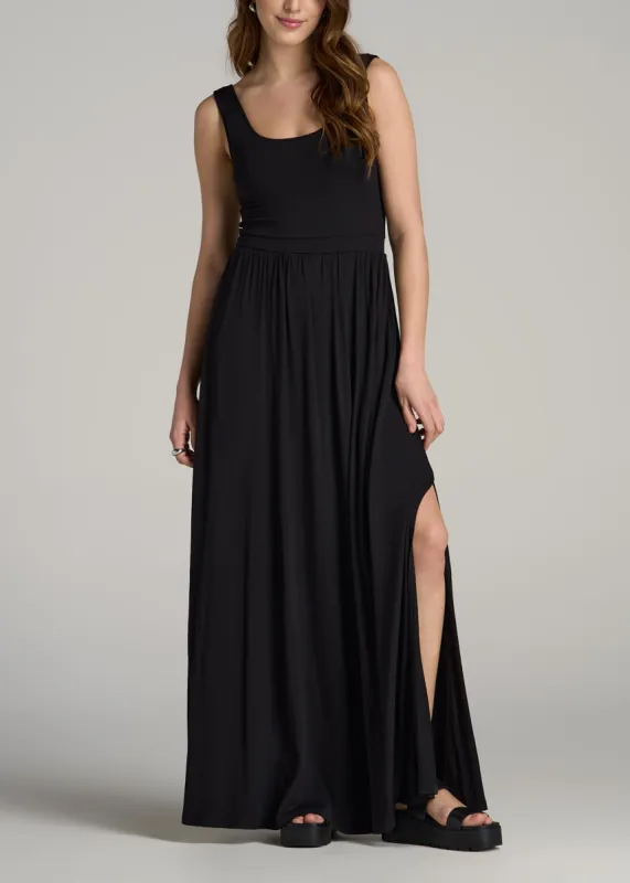 Jersey Tank Maxi Dress with Pockets for Tall Women in Black sold by American Tall