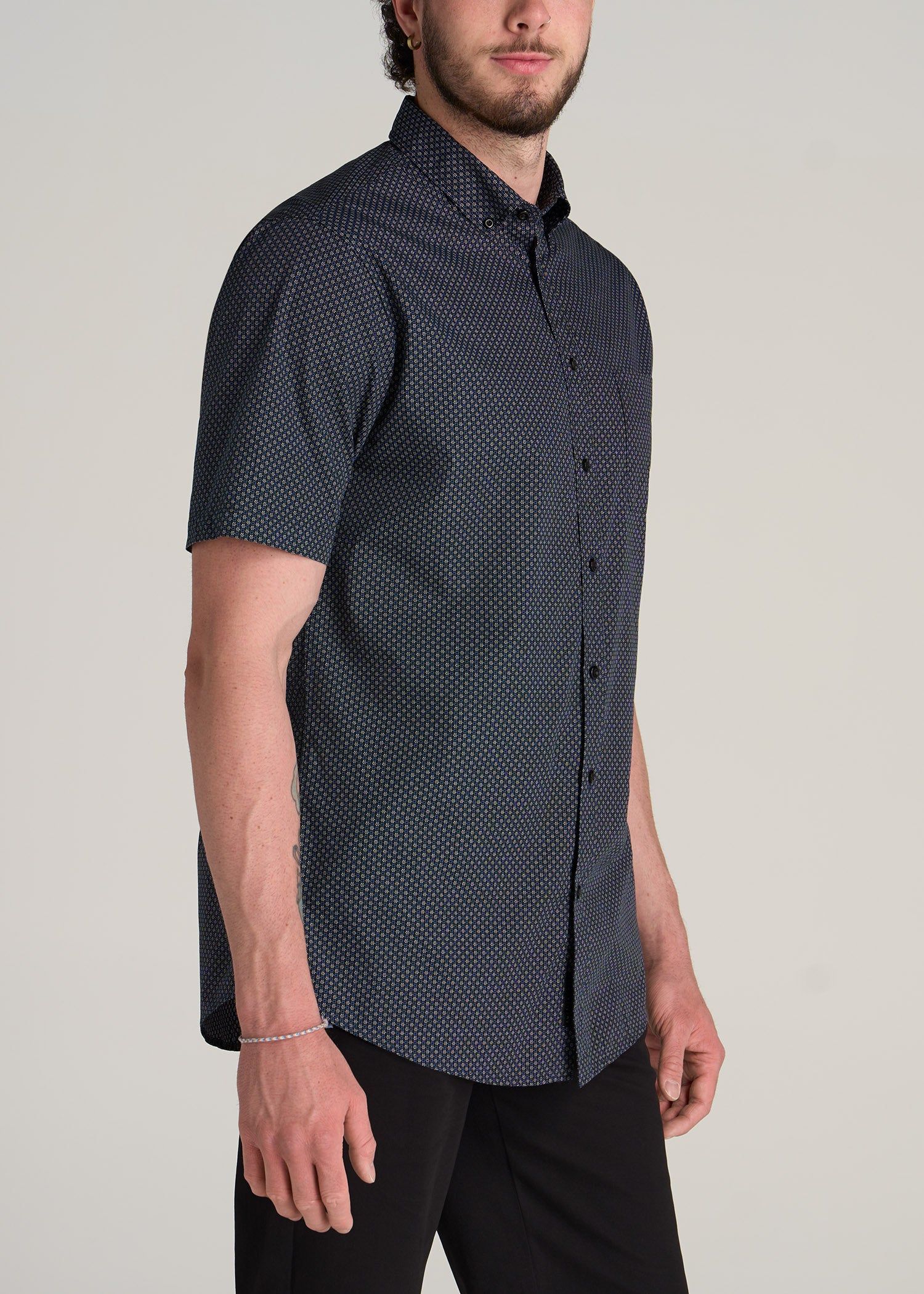 Short Sleeve Shirt for Tall Men in Black & Blue Bloom Print sold by American Tall product image thumbnail 3