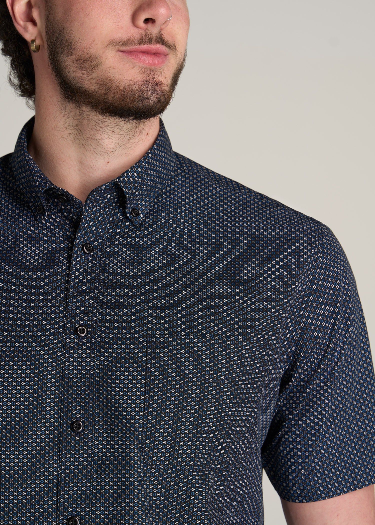 Short Sleeve Shirt for Tall Men in Black & Blue Bloom Print sold by American Tall product image thumbnail 2