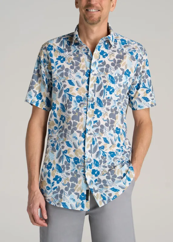 Seersucker Tall Men's Short Sleeve Shirt in Light Blue Floral sold by American Tall