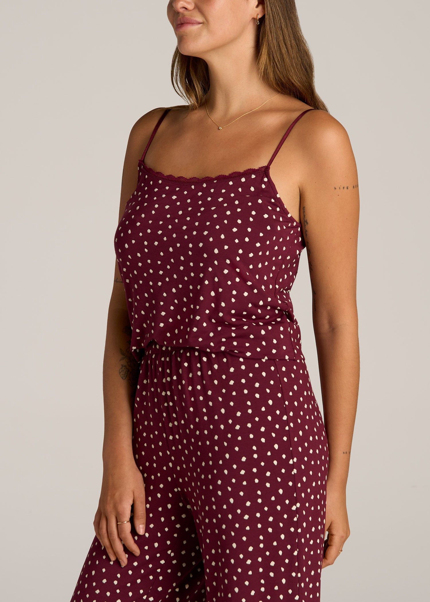 Lace Camisole Tank Top for Tall Women in Dark Cherry Cloud Print sold by American Tall product image thumbnail 3