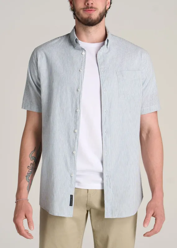 Short Sleeve Shirt for Tall Men in Navy Mini Stripe sold by American Tall