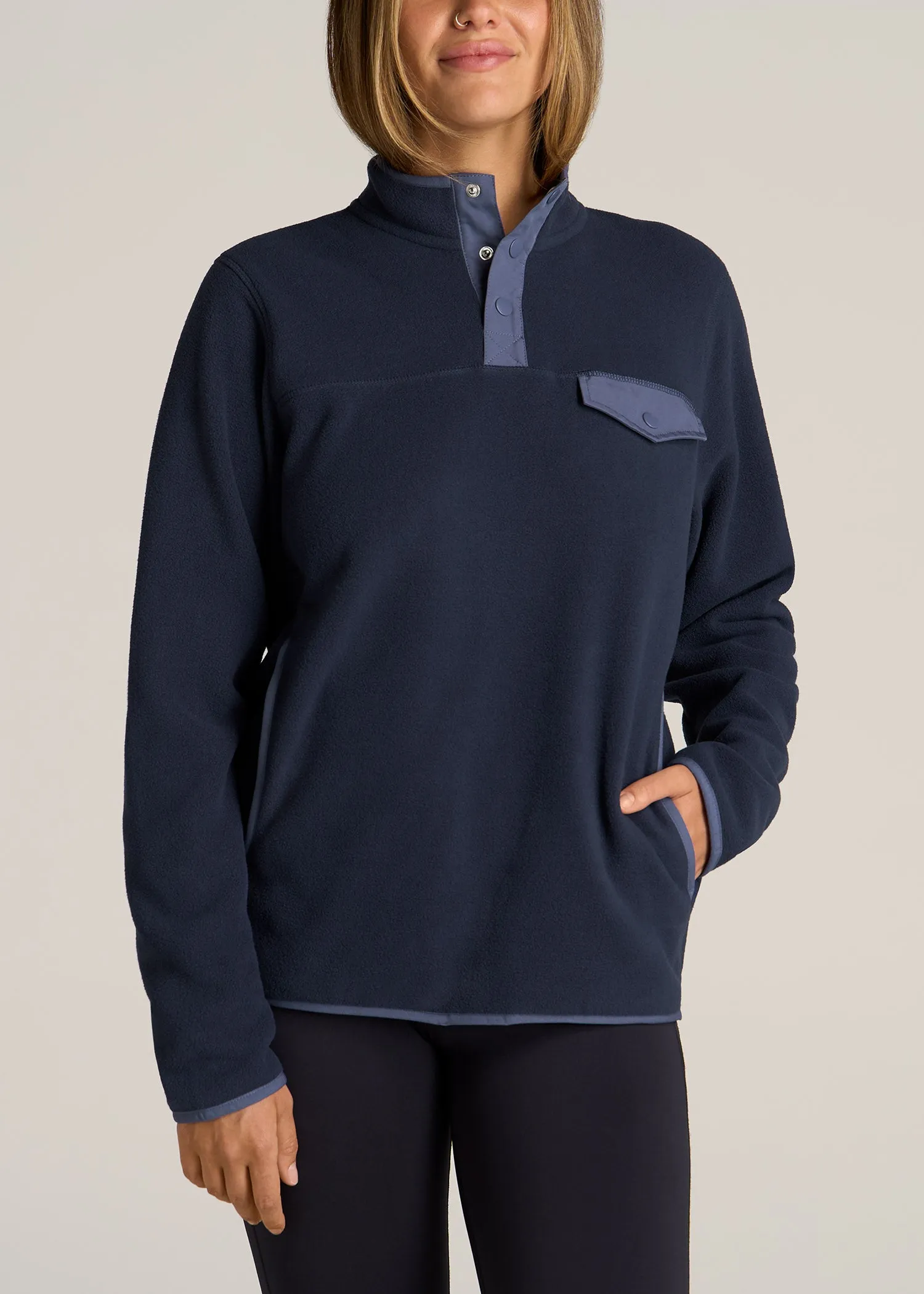 Polar Fleece 3-Snap Pullover Sweater for Tall Women in Regal Blue sold by American Tall
