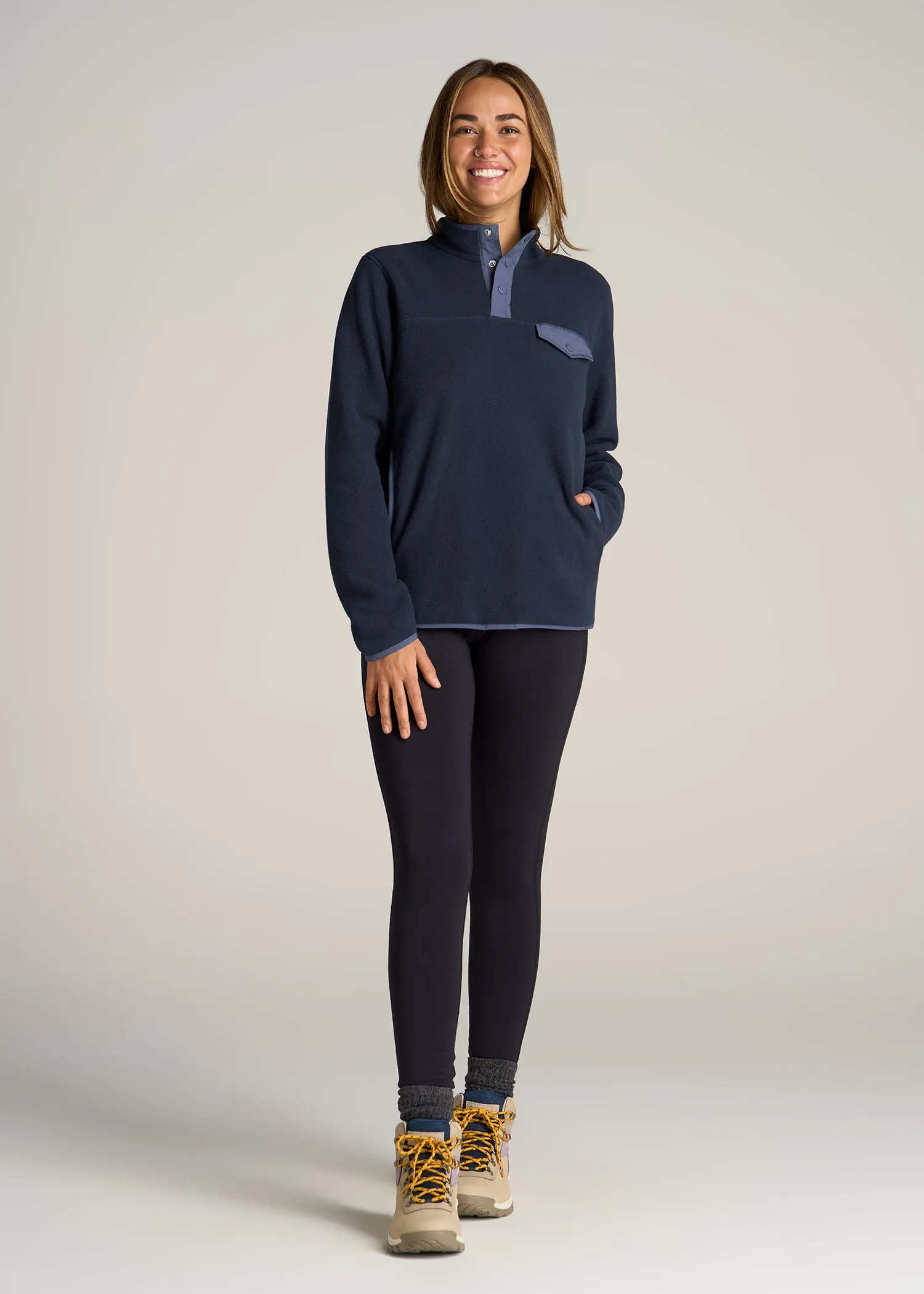 Polar Fleece 3-Snap Pullover Sweater for Tall Women in Regal Blue sold by American Tall product image thumbnail 4
