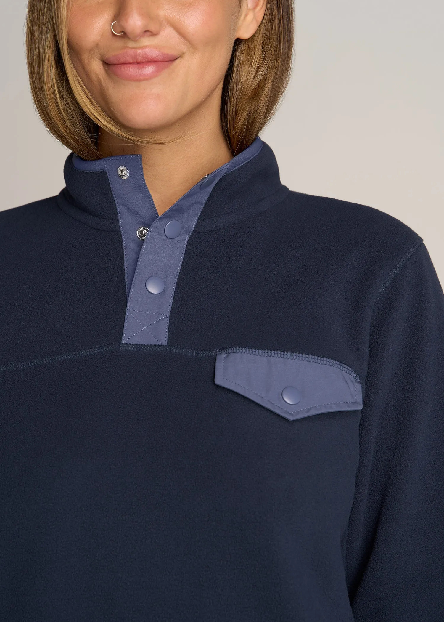Polar Fleece 3-Snap Pullover Sweater for Tall Women in Regal Blue sold by American Tall product image thumbnail 2