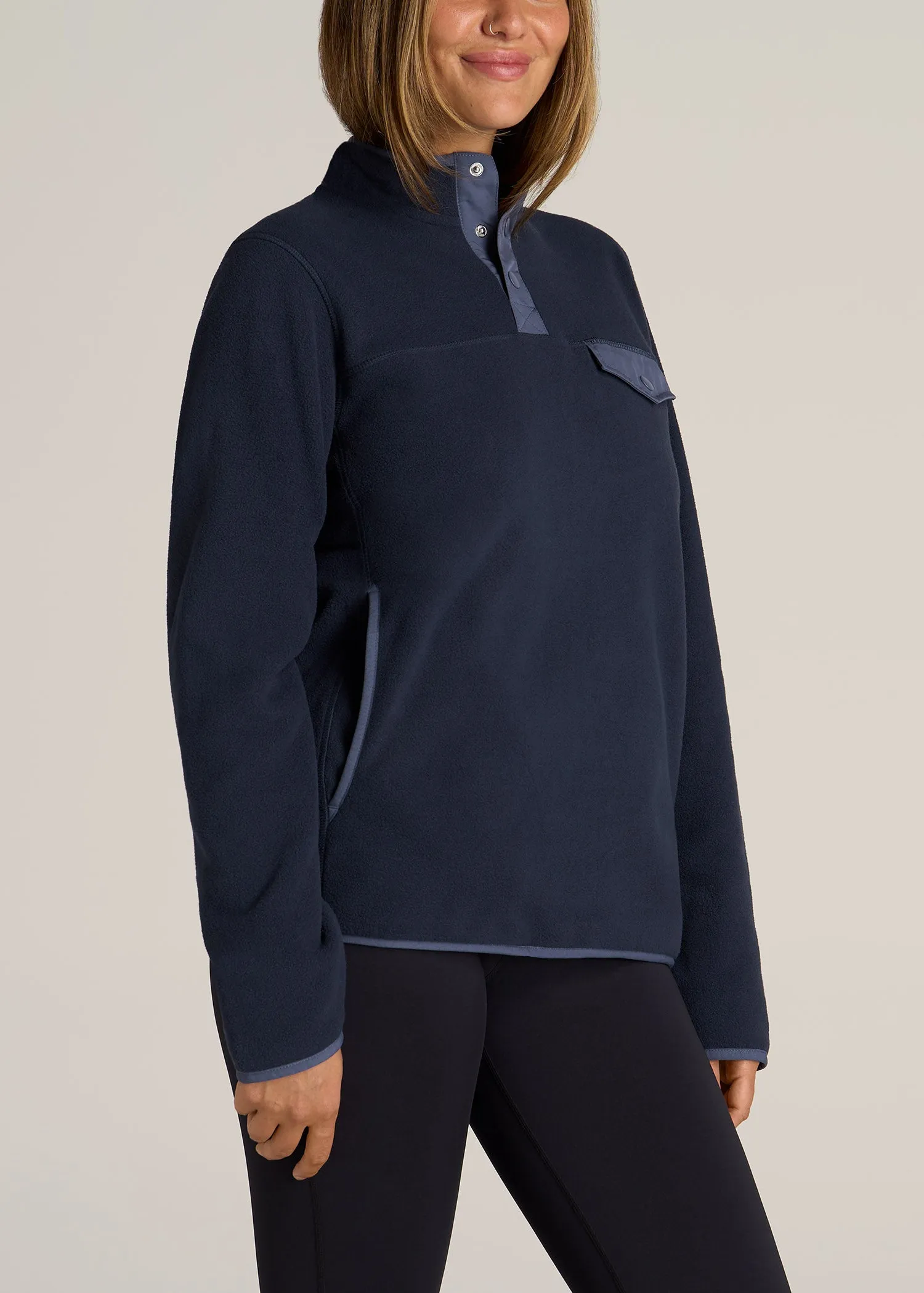 Polar Fleece 3-Snap Pullover Sweater for Tall Women in Regal Blue sold by American Tall product image thumbnail 3