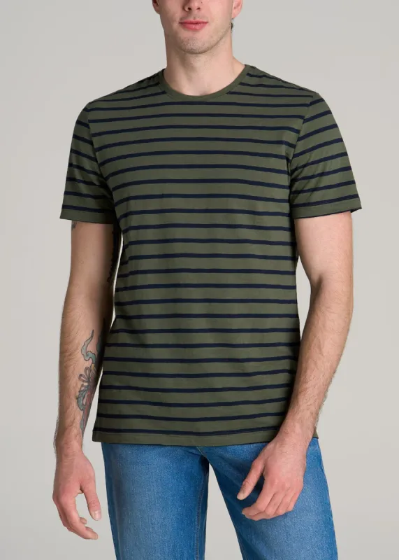REGULAR-FIT Striped Tee for Tall Men in Dark Green and Navy Stripe sold by American Tall