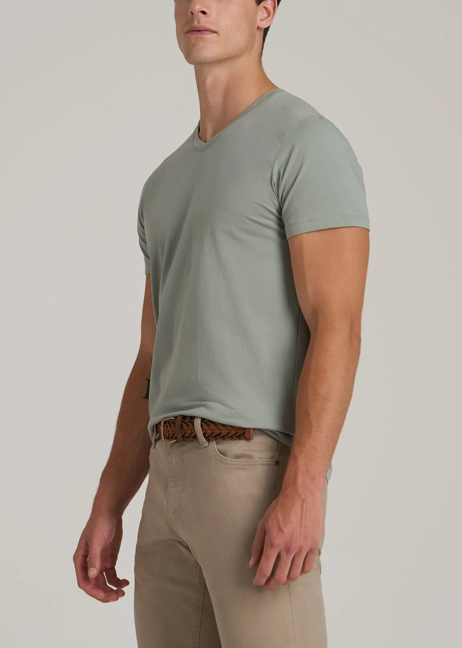 The Essential MODERN-FIT V-Neck Tee for Tall Men in Seagrass sold by American Tall product image thumbnail 3
