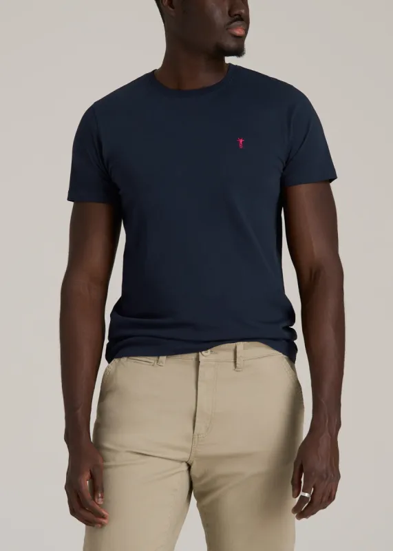 MODERN-FIT Embroidered Logo Crewneck T-Shirt for Tall Men in Evening Blue sold by American Tall