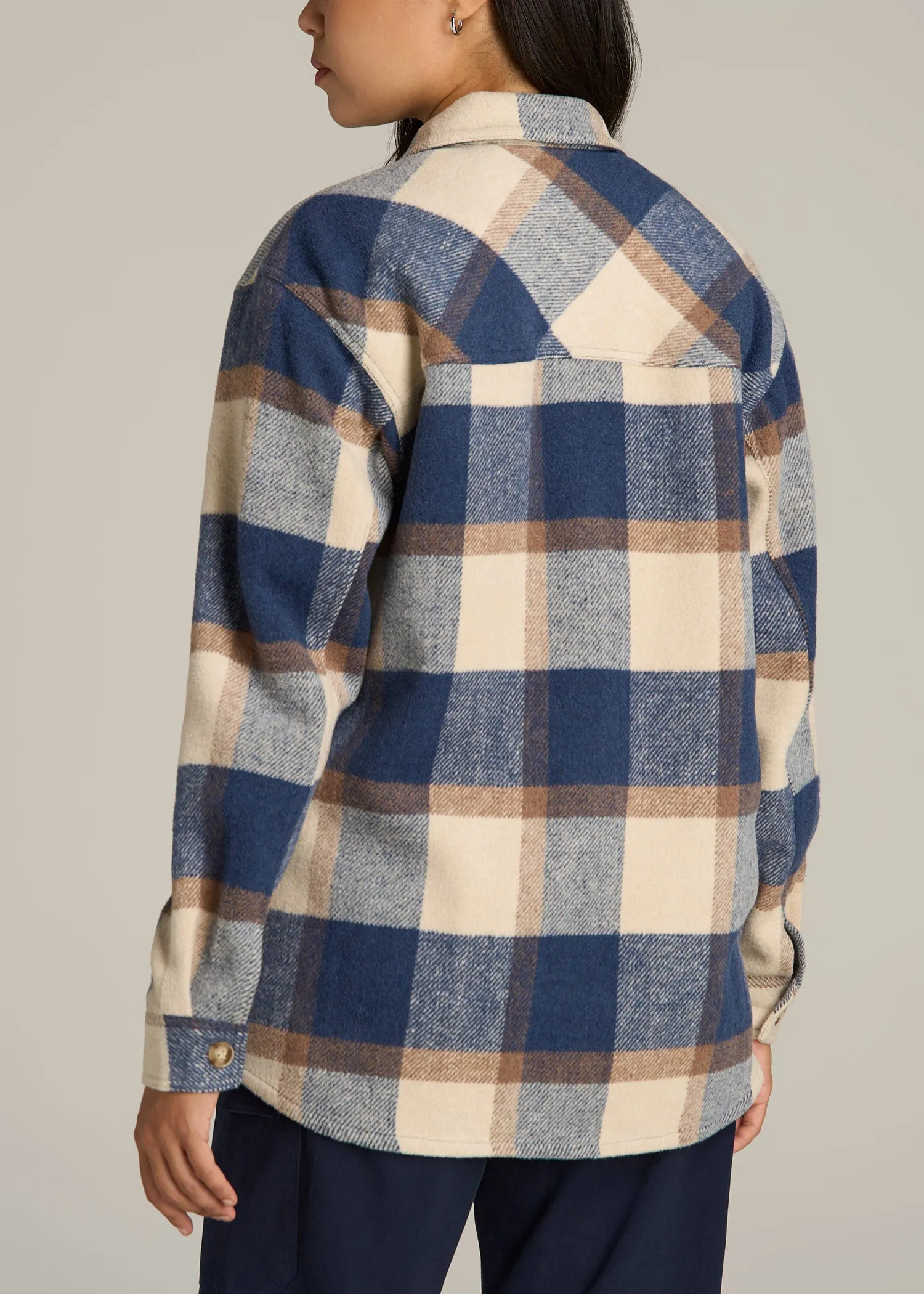Flannel Shacket for Tall Women in Cream and Denim Blue Plaid sold by American Tall product image thumbnail 5