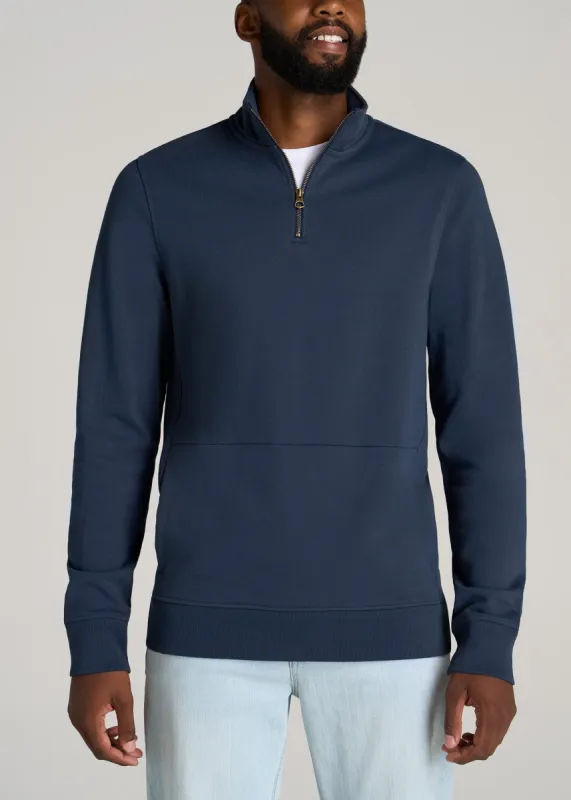 LJ&S Heavyweight Quarter-Zip Pullover for Tall Men in Vintage Midnight Navy sold by American Tall