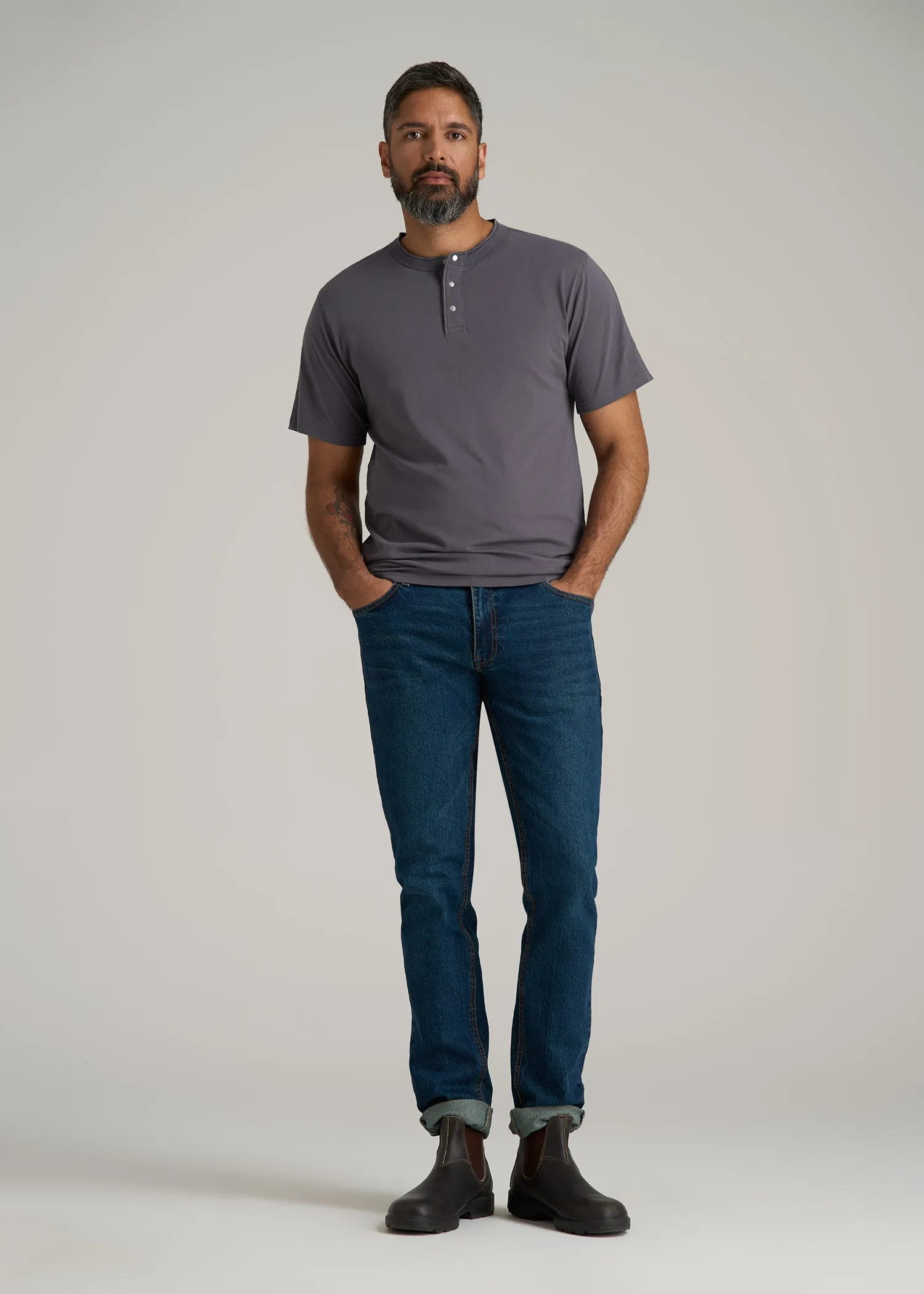 LJ&S REGULAR-FIT Jersey Henley Tee for Tall Men in Asphalt sold by American Tall product image thumbnail 4