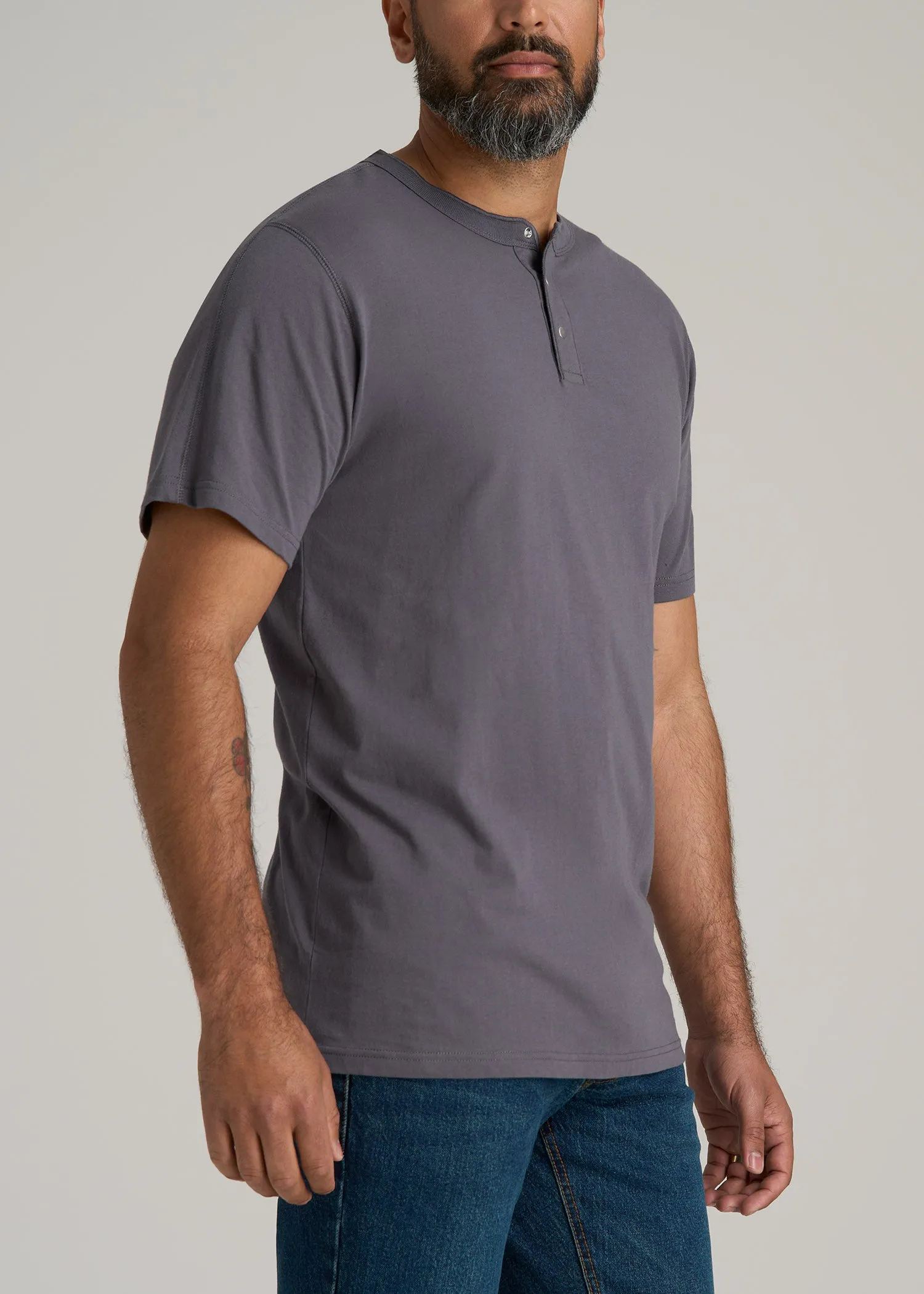 LJ&S REGULAR-FIT Jersey Henley Tee for Tall Men in Asphalt sold by American Tall product image thumbnail 3