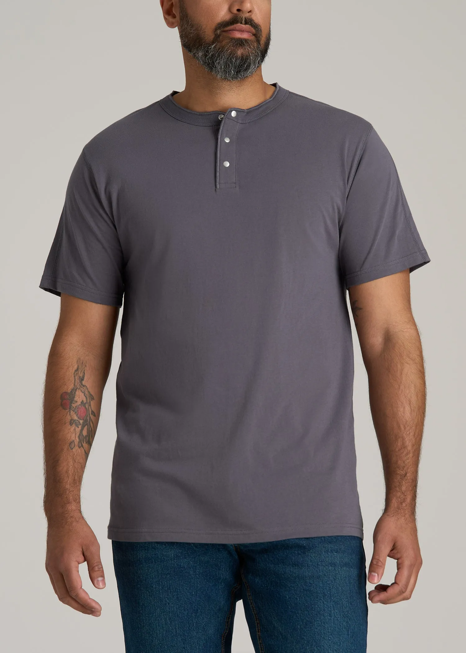 LJ&S REGULAR-FIT Jersey Henley Tee for Tall Men in Asphalt sold by American Tall
