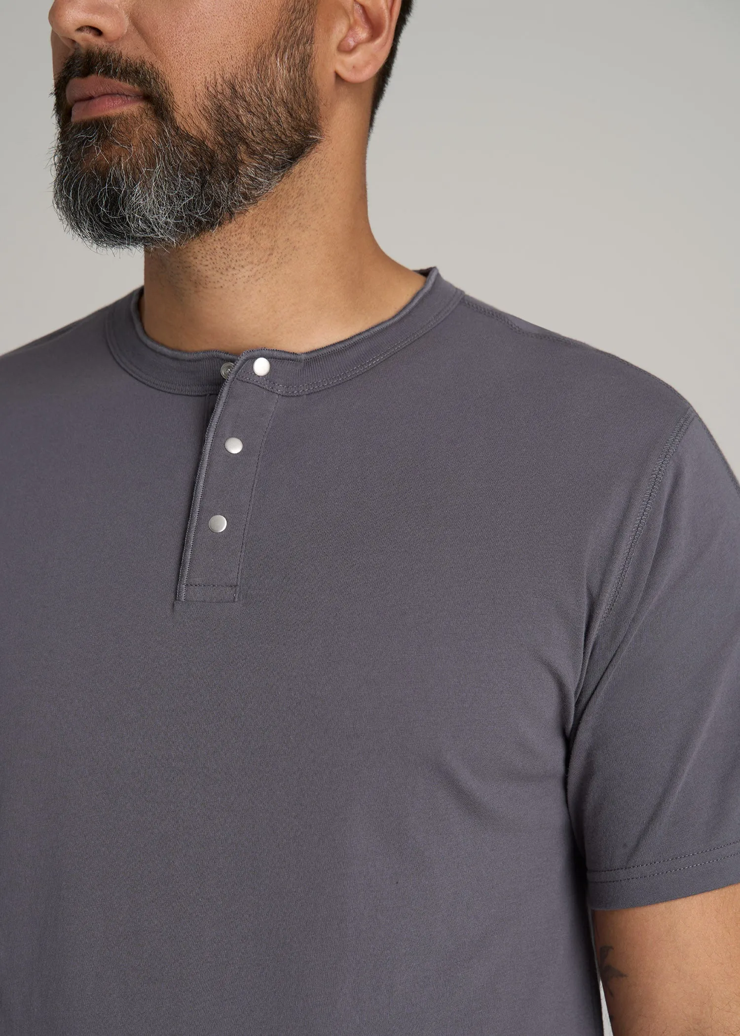 LJ&S REGULAR-FIT Jersey Henley Tee for Tall Men in Asphalt sold by American Tall product image thumbnail 2