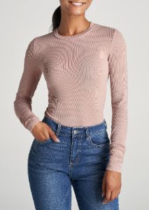 FITTED Ribbed Long Sleeve Tee in Ballerina Pink - Tall Women's Shirts sold by American Tall